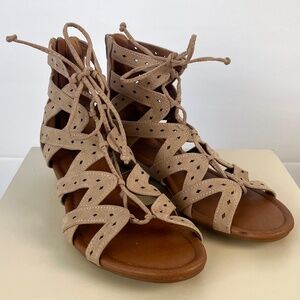Sophie17 | Faux Suede Gladiator Sandal | Sage | Size 8M